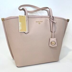 New Michael Kors Jane Large Soft Pink Pebbled Leather Tote Carryall Bag